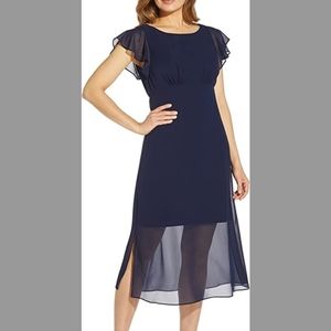 Adrianna Papell Flutter Sleeve Navy Midi Dress Sz 16 NWT
